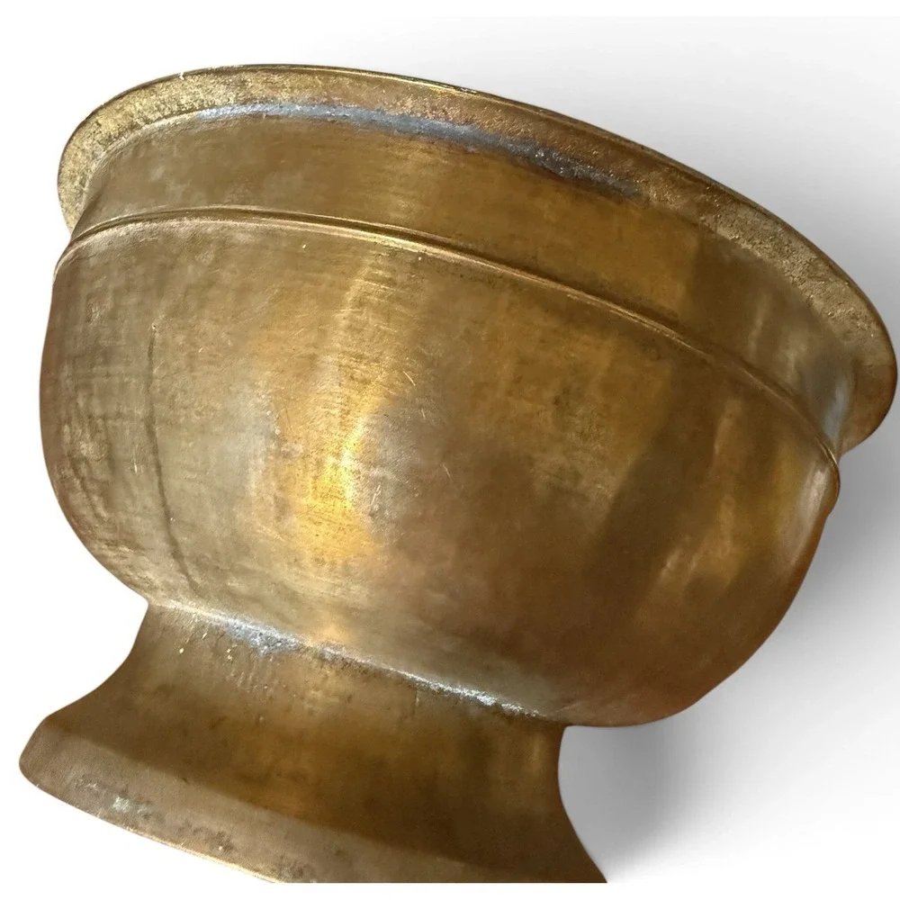 Vintage Heavy Brass Flared Pedestal Ridged Bowl Centerpiece 4.5